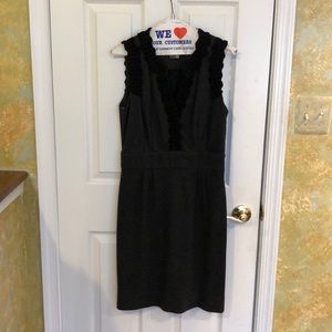 Grey dress with black ruffle trim